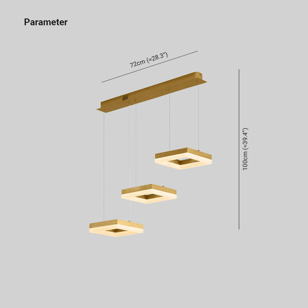 Raheel Modern Gold Cluster 3 Lights Pendant Light, Square