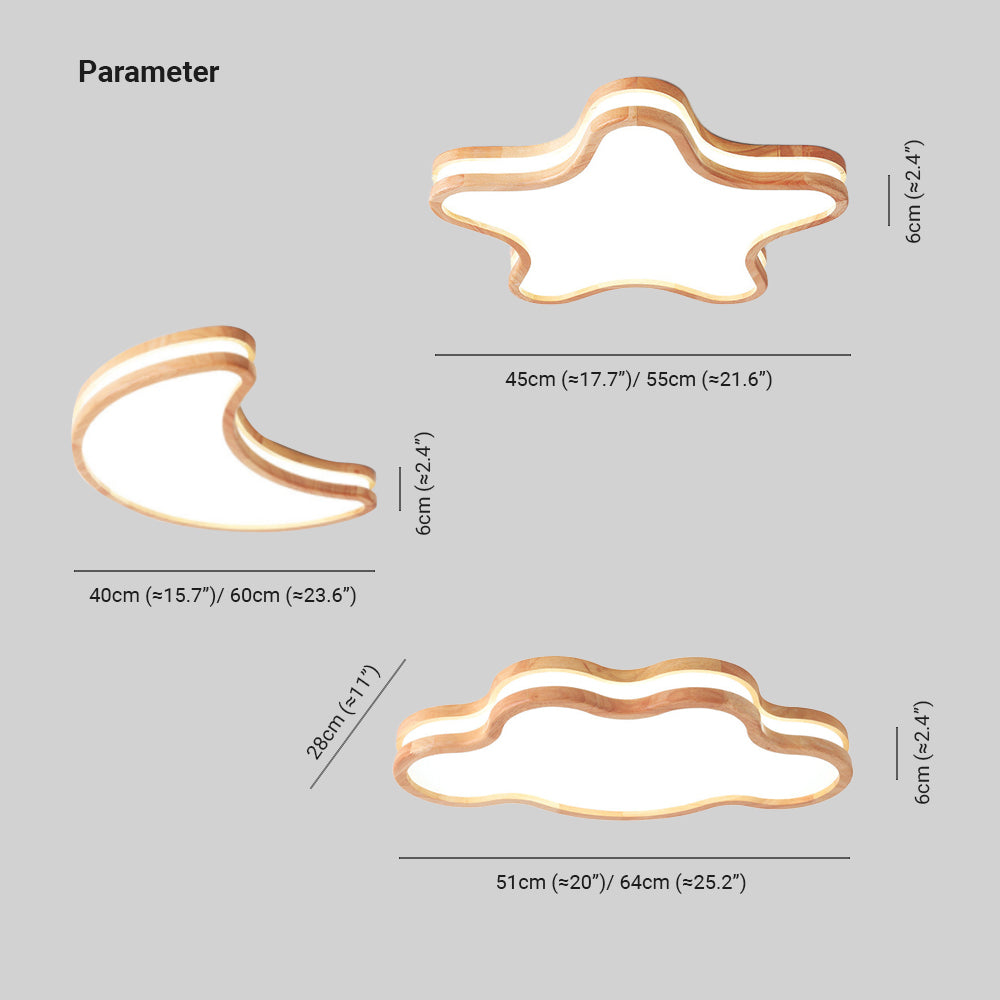 Plafoniera da incasso a forma di luna/nuvola/stella Minori, legno e acrilico