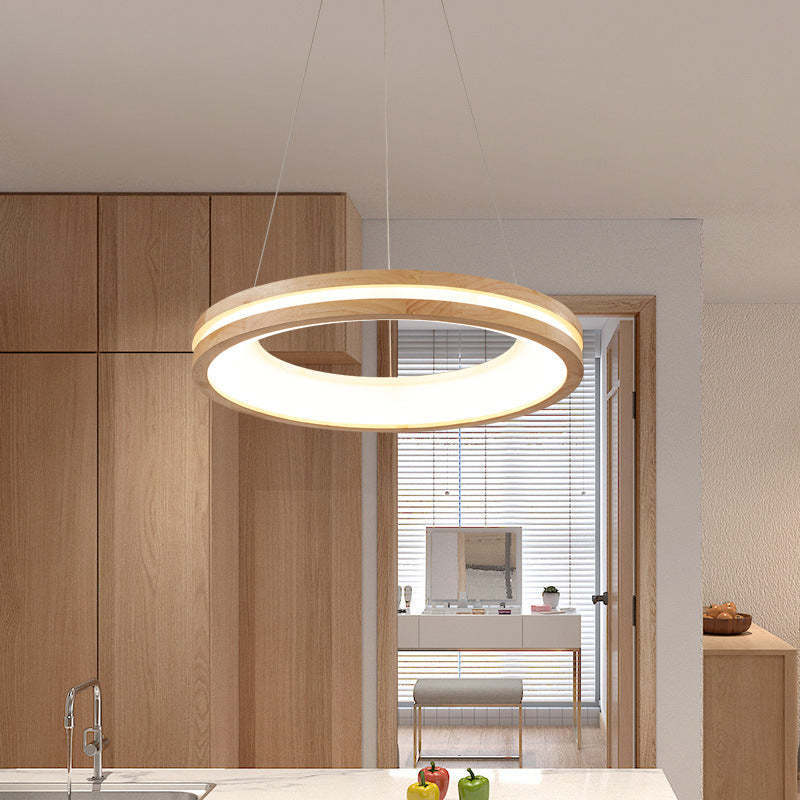 Ozawa Lampade a Sospensione Legno Bianco/Oro Anello Soggiorno Moderne