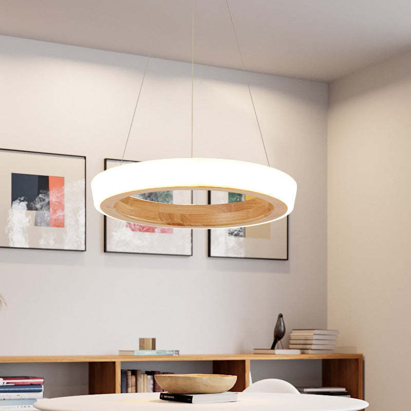 Ozawa Lampade a Sospensione Legno Bianco/Oro Anello Soggiorno Moderne