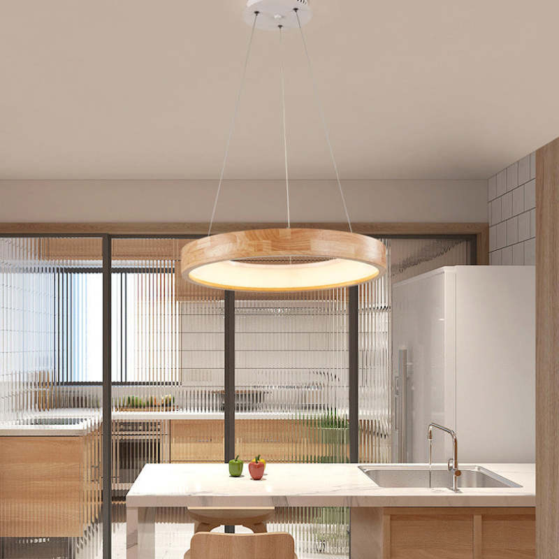 Ozawa Lampade a Sospensione Legno Bianco/Oro Anello Soggiorno Moderne
