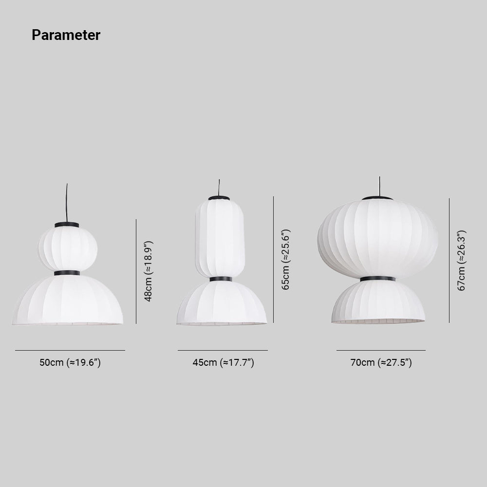 Lampada a sospensione moderna in seta artificiale Renée, bianca, 3 stili