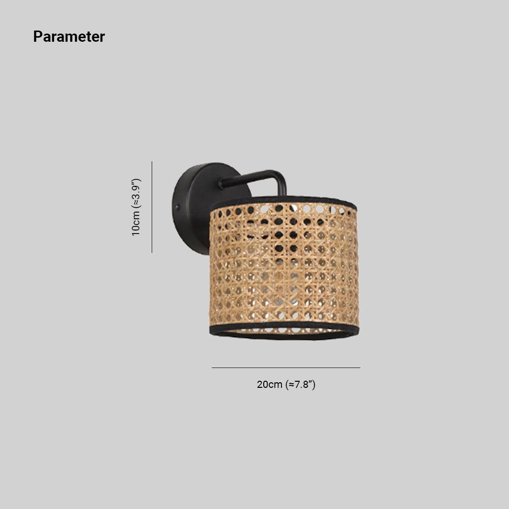 Ritta Minimalismo LED Piccolo Applique Cilindrica Rattan Metallo Marrone Rustica Soggiorno/Camera da Letto