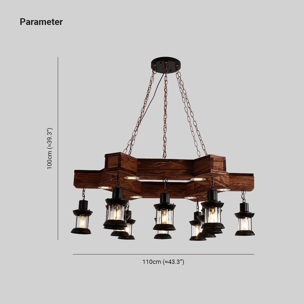 Austin Retro Metal/Wood Lantern Pendant Light, Walnut