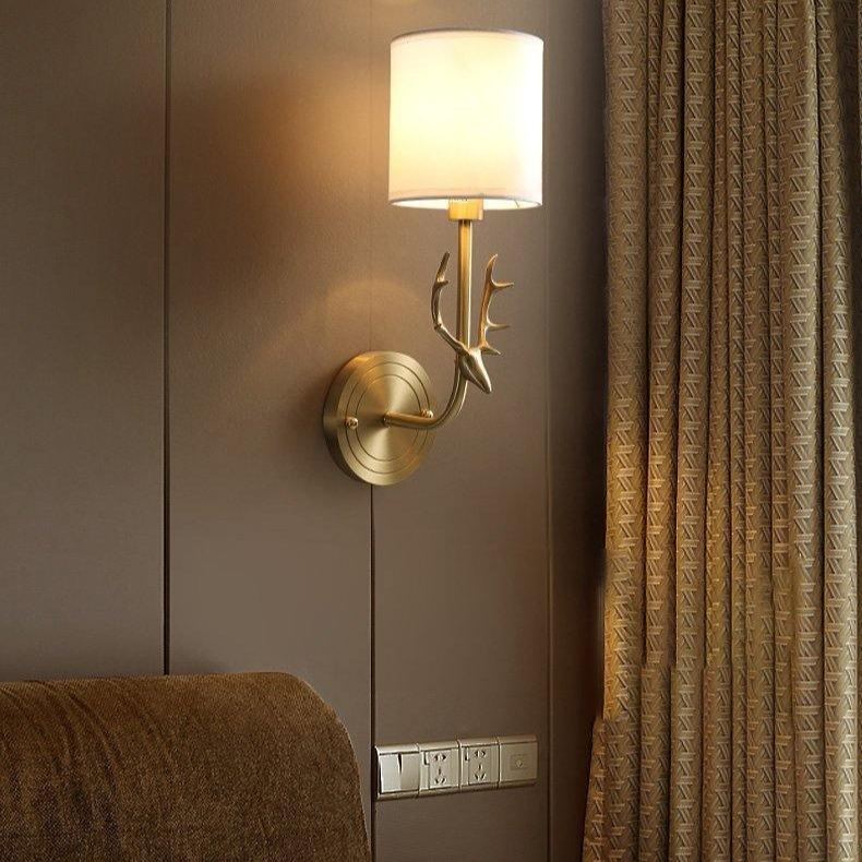 Alessio Vintage Brass Deer Head Fabric Wall Light Bedroom Hallway