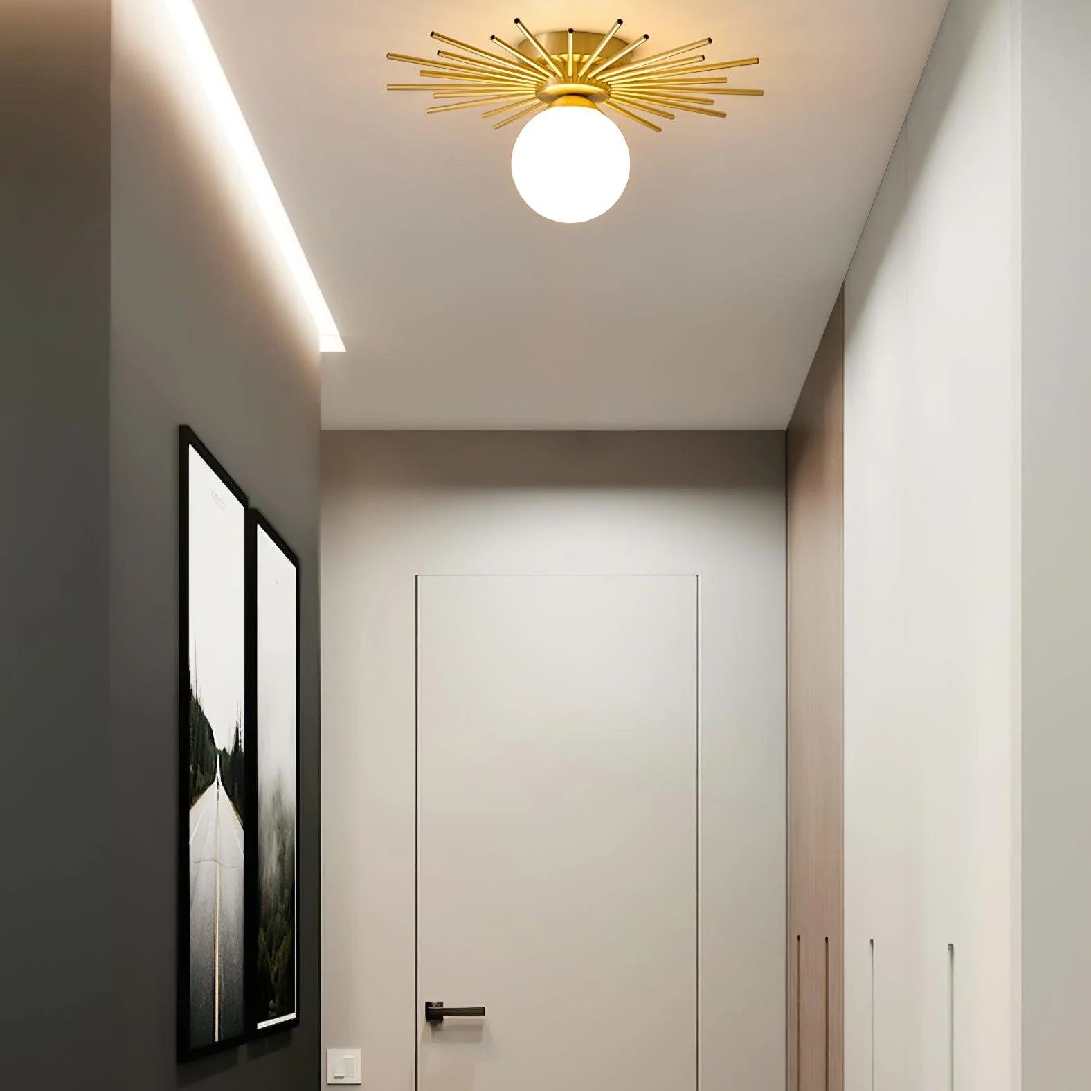 Lowry Vintage Classical Sun Brass Ceiling Light Bedroom Hallway
