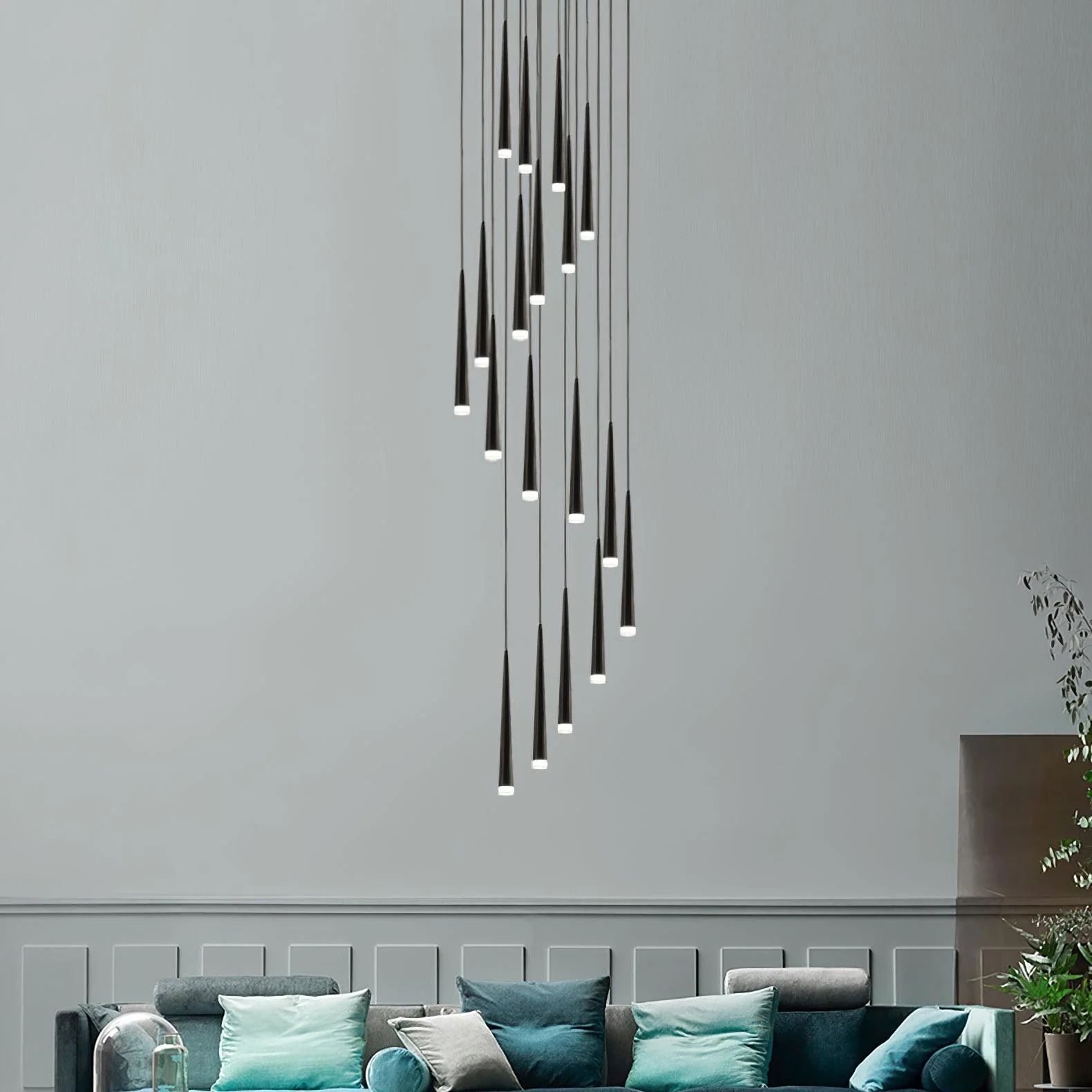 Edge Modern Slender Cone Metal Chandelier Hallway Living Room