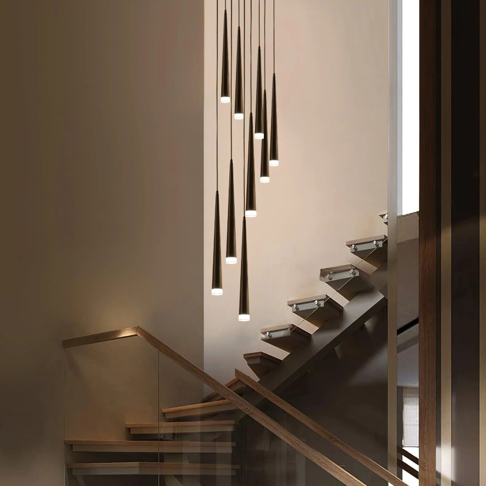 Edge Modern Slender Cone Metal Chandelier Hallway Living Room