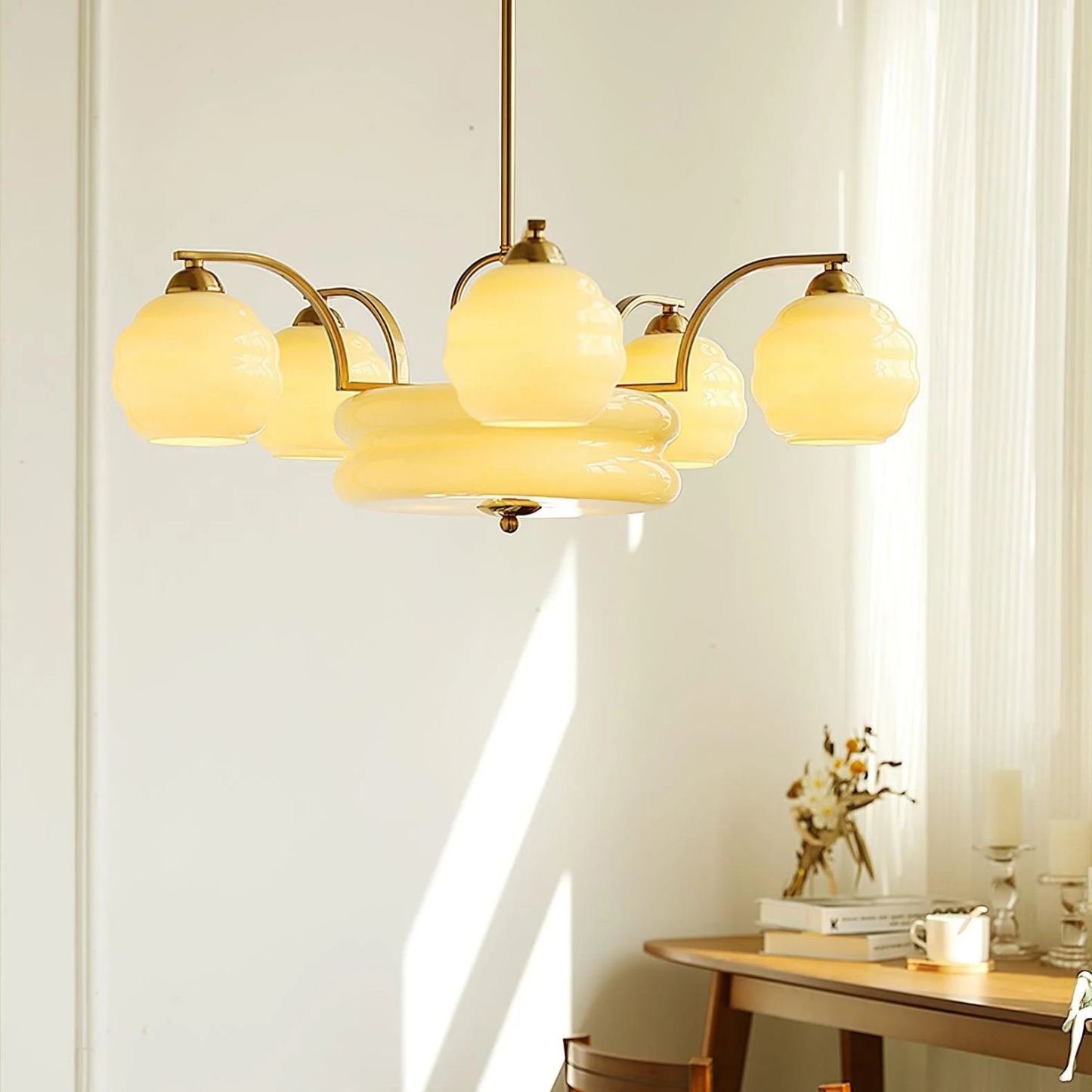 Valentina Vintage Classical Brass Glass Chandelier Living Dining Room