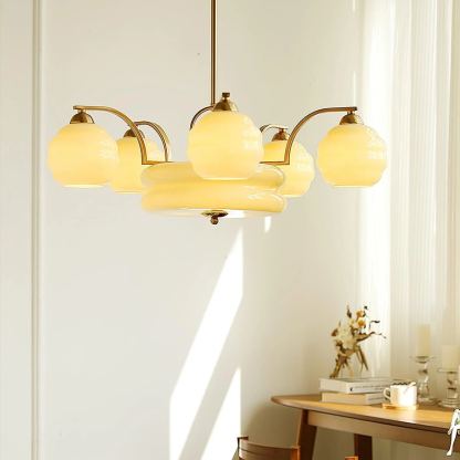 Valentina Vintage Classical Brass Glass Chandelier Living Dining Room