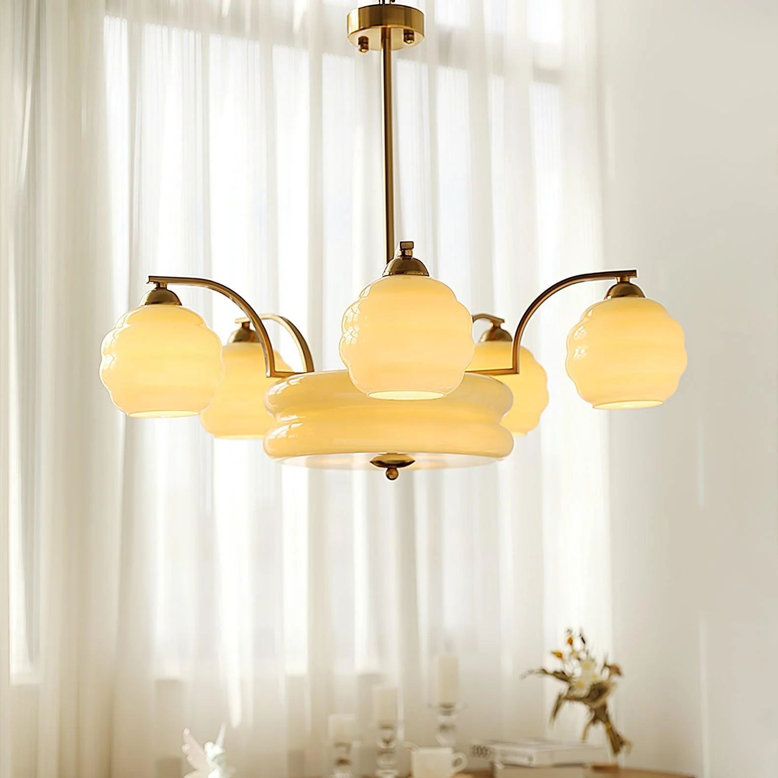 Valentina Vintage Classical Brass Glass Chandelier Living Dining Room