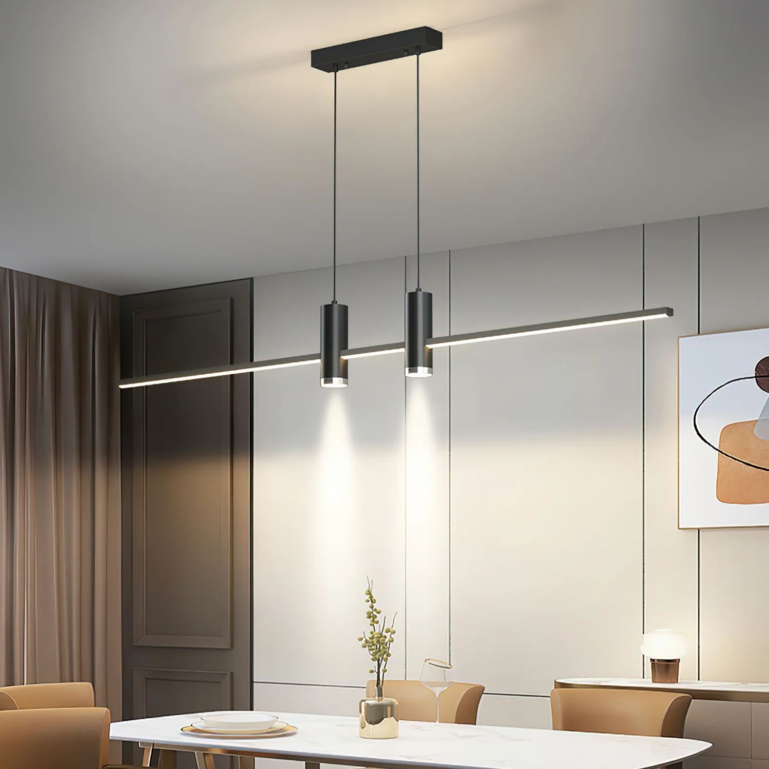 Edge Modern Unusual Long Metal Pendant Light Dining Living Room