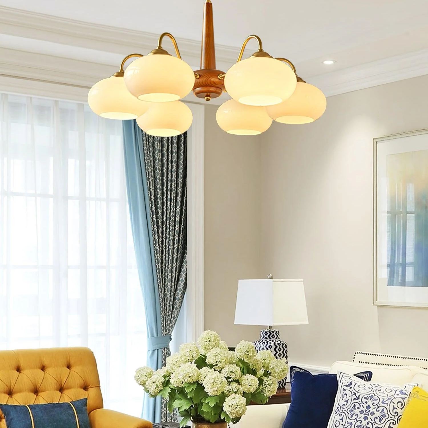 Valentina Vintage Wood Glass Chandelier Shades Living Dining Room