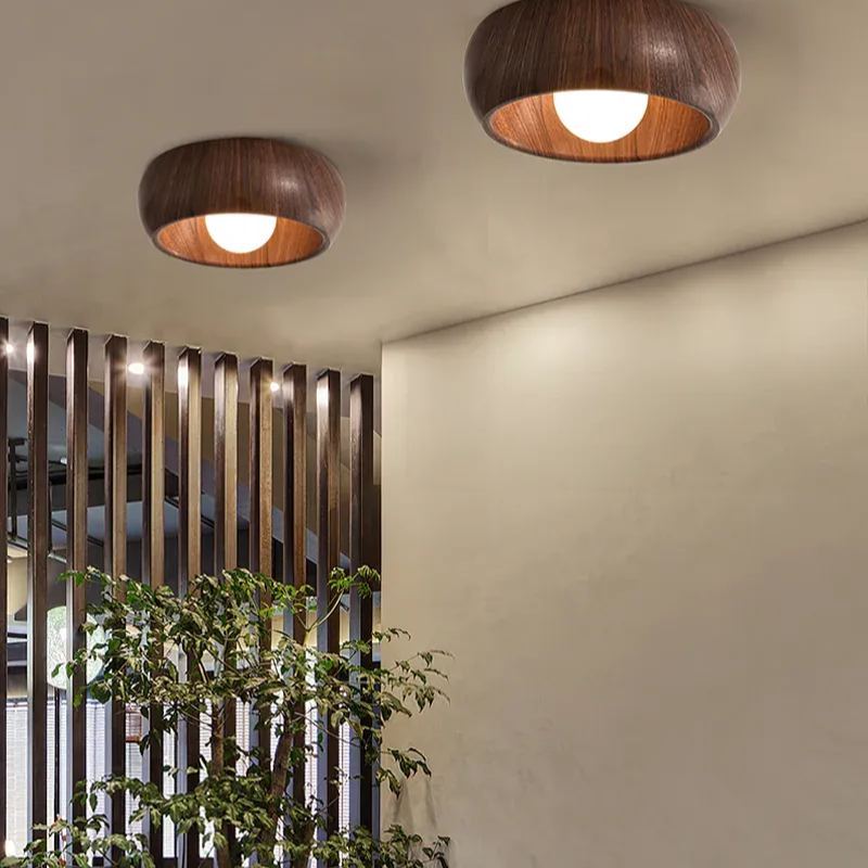 Modern wood ceiling lights in a hallway, Lassola Muto design