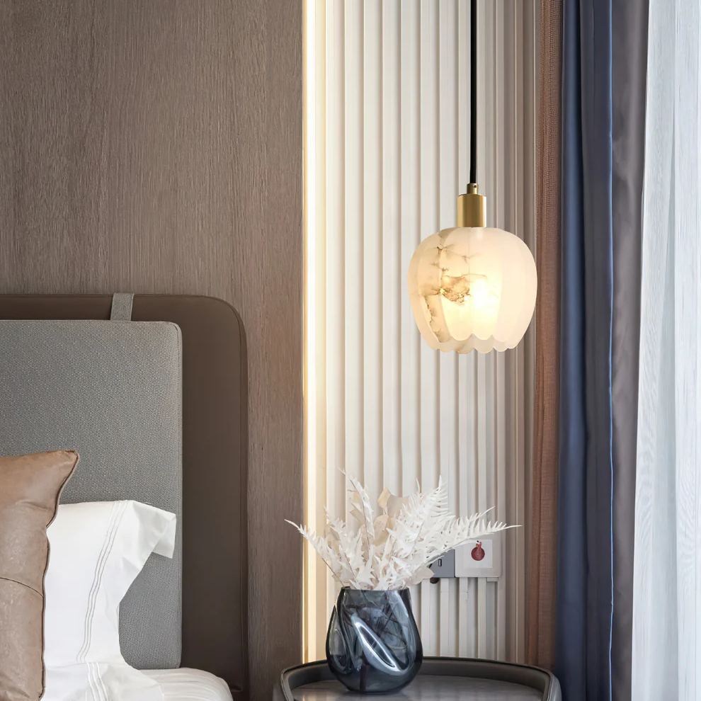 Jade Moderno Rotondo Fiore Metallo Alabastro Sospensione Camera da letto Sala da pranzo