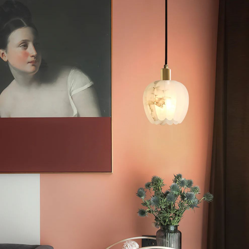 Jade Moderno Rotondo Fiore Metallo Alabastro Sospensione Camera da letto Sala da pranzo