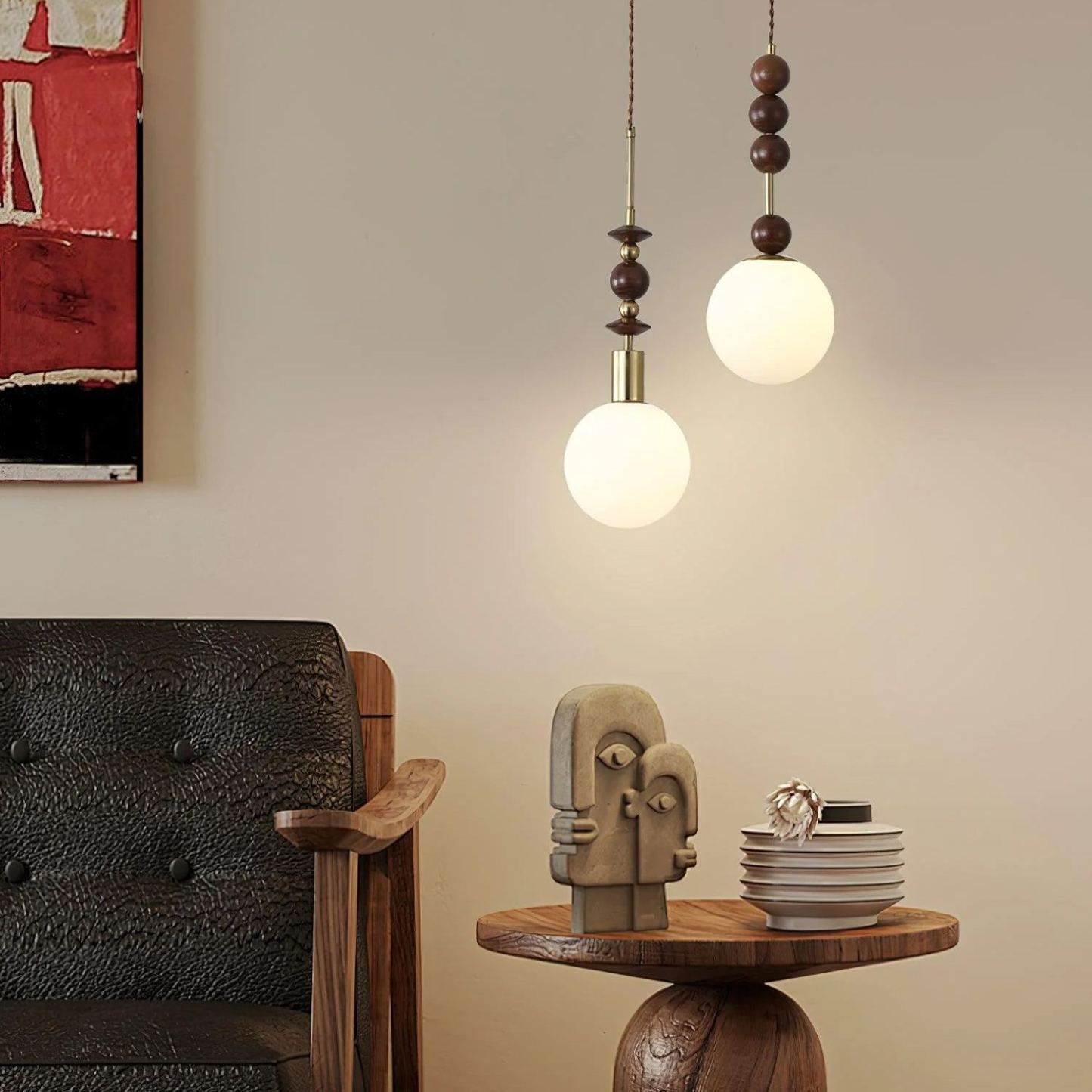 Hailie Minimalismo Metallo Vetro Legno Lampada a Sospensione Camera da Letto Soggiorno