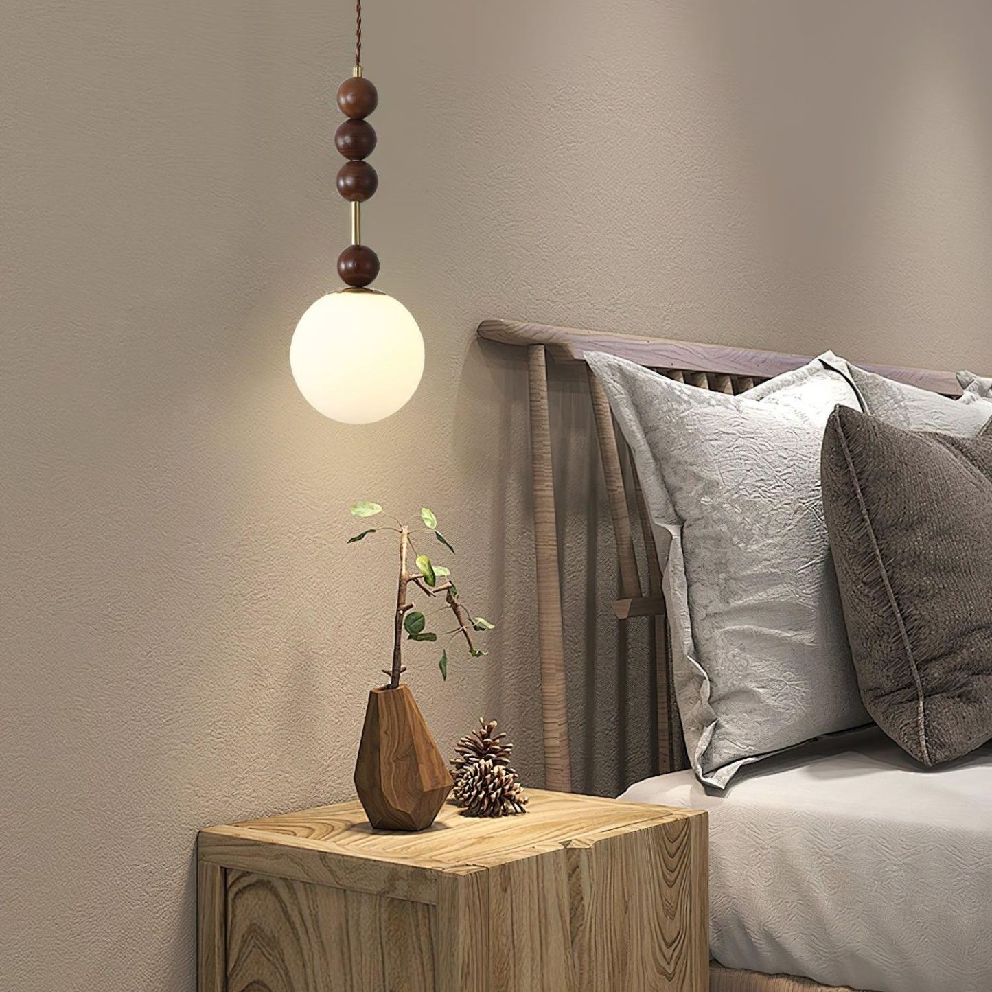 Hailie Minimalismo Metallo Vetro Legno Lampada a Sospensione Camera da Letto Soggiorno