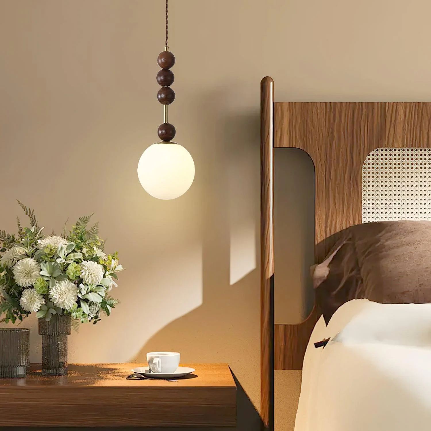 Hailie Minimalismo Metallo Vetro Legno Lampada a Sospensione Camera da Letto Soggiorno