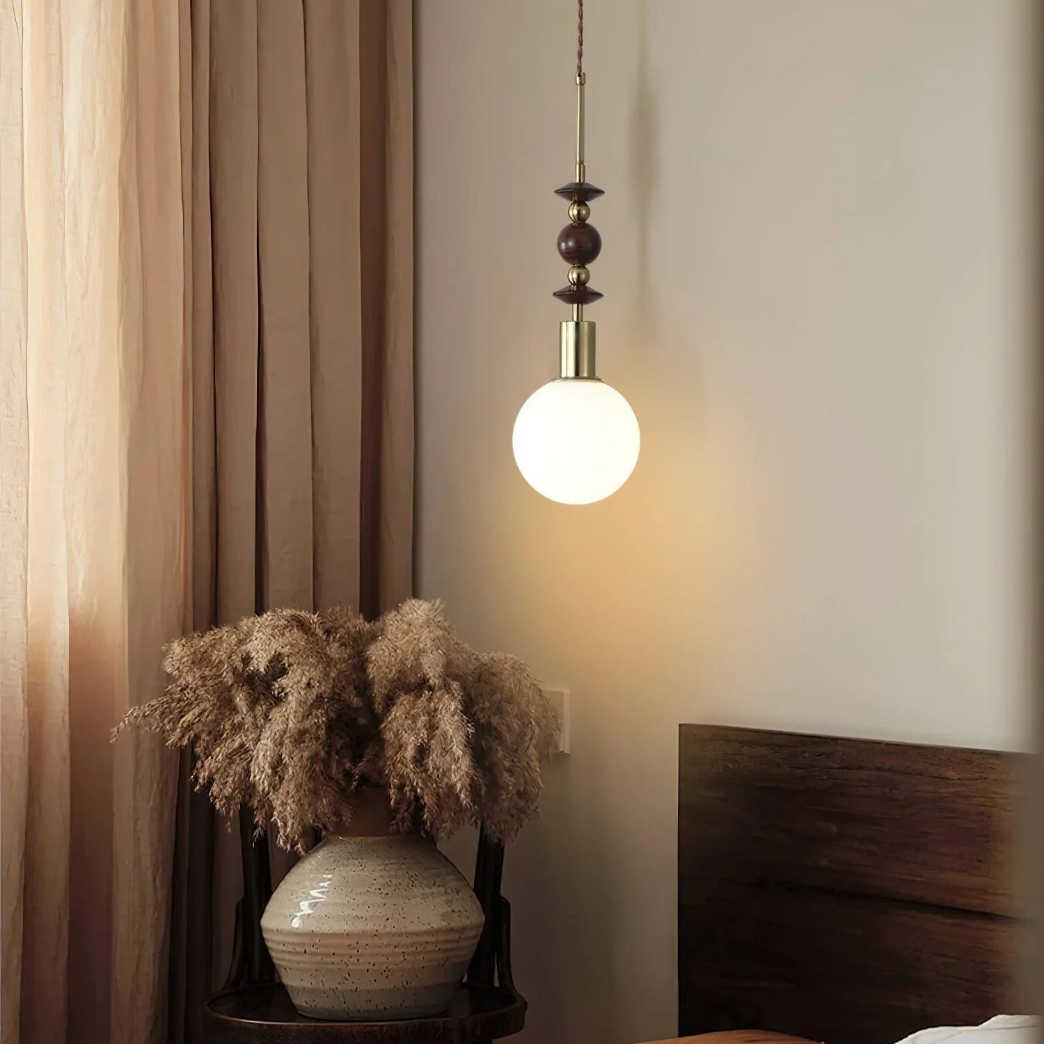 Hailie Minimalismo Metallo Vetro Legno Lampada a Sospensione Camera da Letto Soggiorno