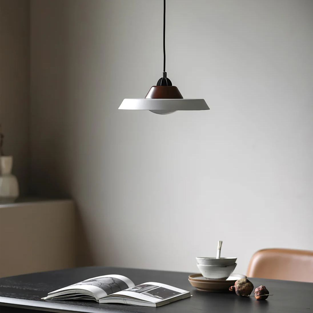 Valentina Vintage Round Wood Metal Pendant Light Dining Room
