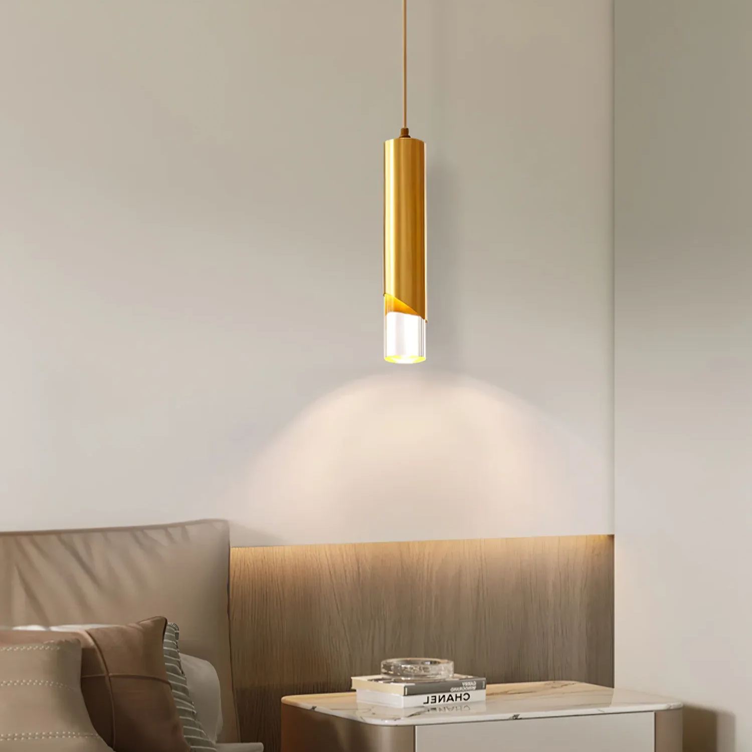 Meza Modern Cylinder Metal Acrylic Pendant Light Bedroom Dining Room