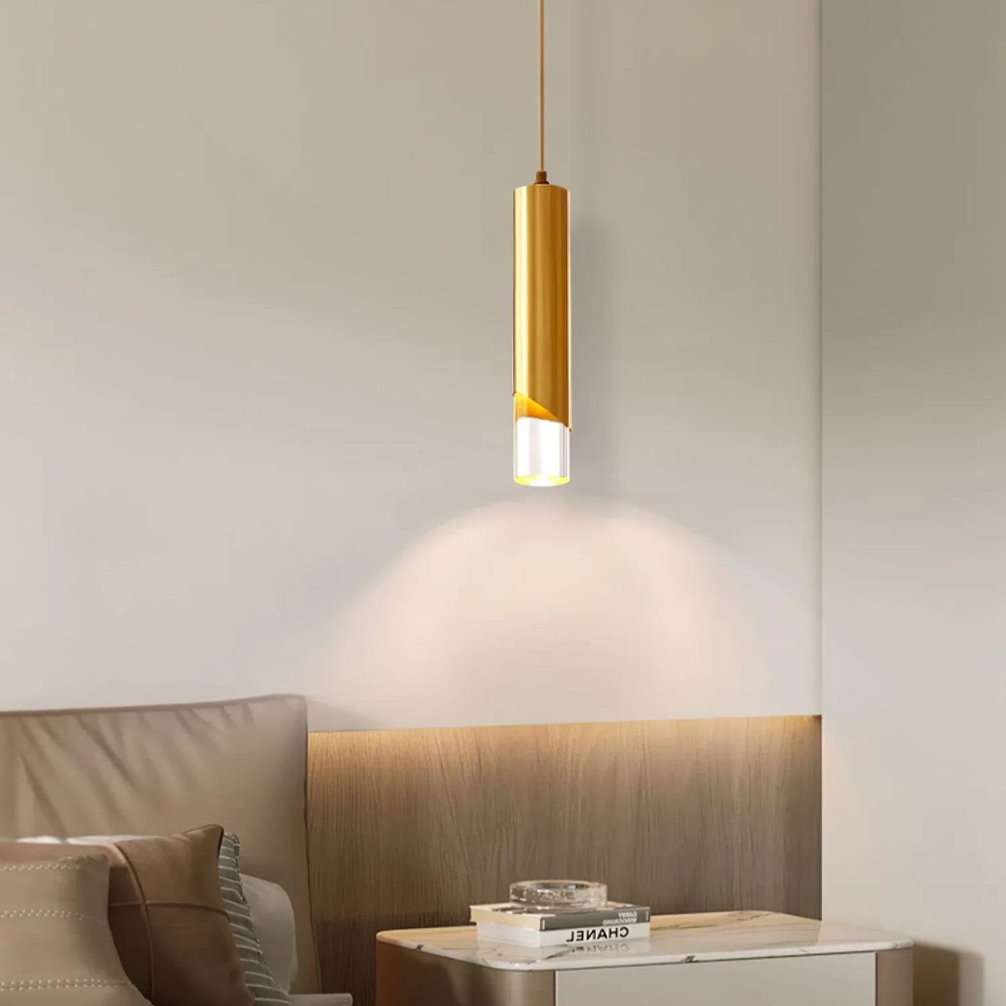 Meza Modern Cylinder Metal Acrylic Pendant Light Bedroom Dining Room
