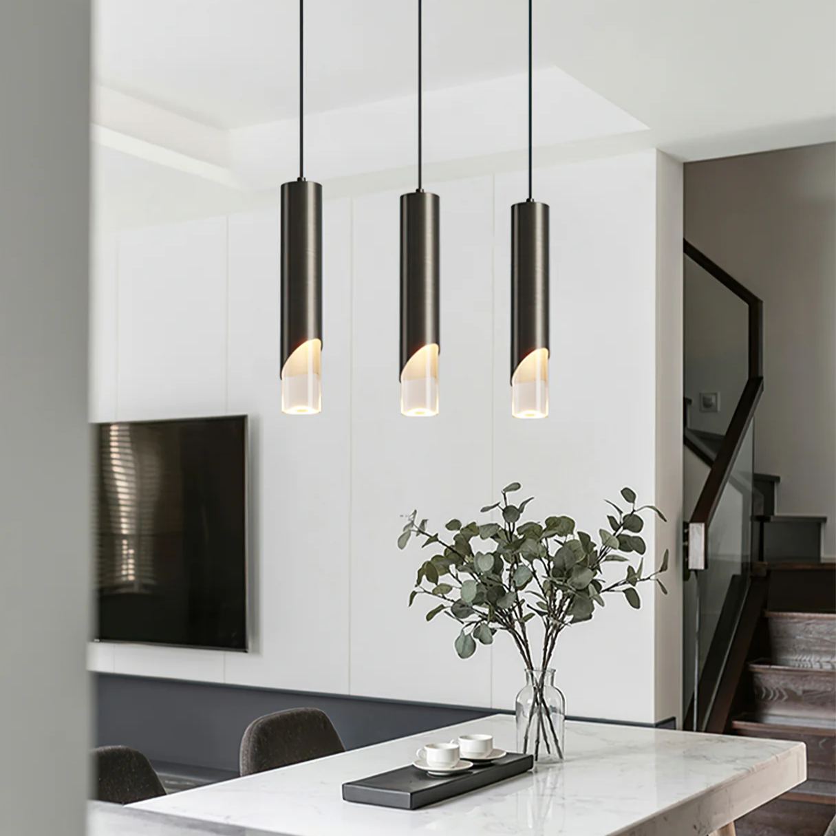 Meza Modern Cylinder Metal Acrylic Pendant Light Bedroom Dining Room
