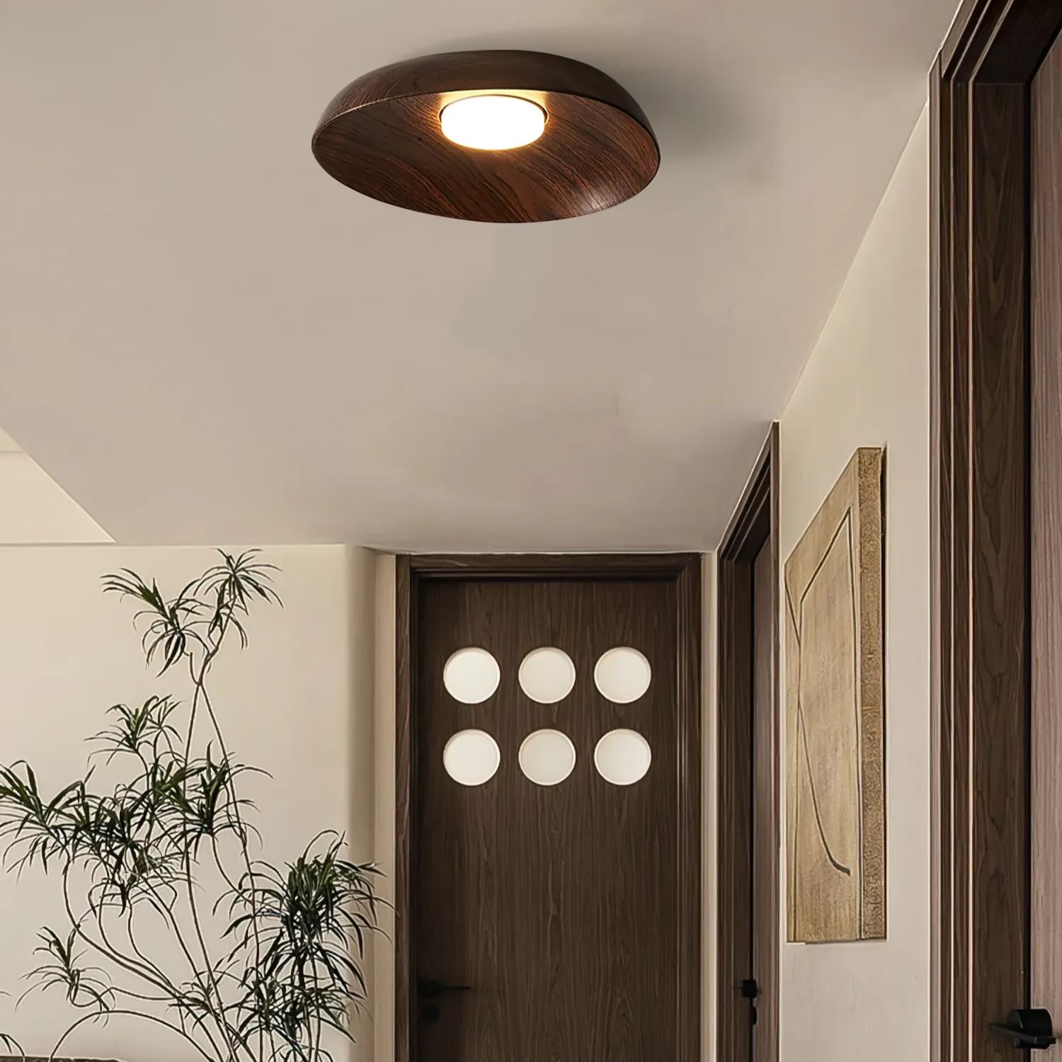 Muto Modern Round Wood Ceiling Light Bedroom Hallway Living Room