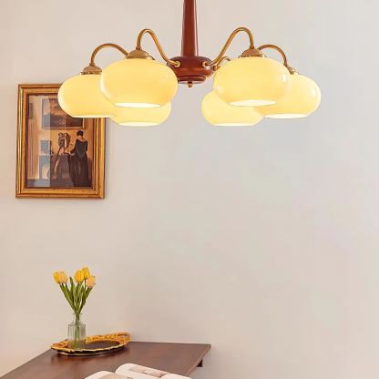 Valentina Lampadario Vintage in Legno e Vetro con Paralumi per Soggiorno Sala da Pranzo