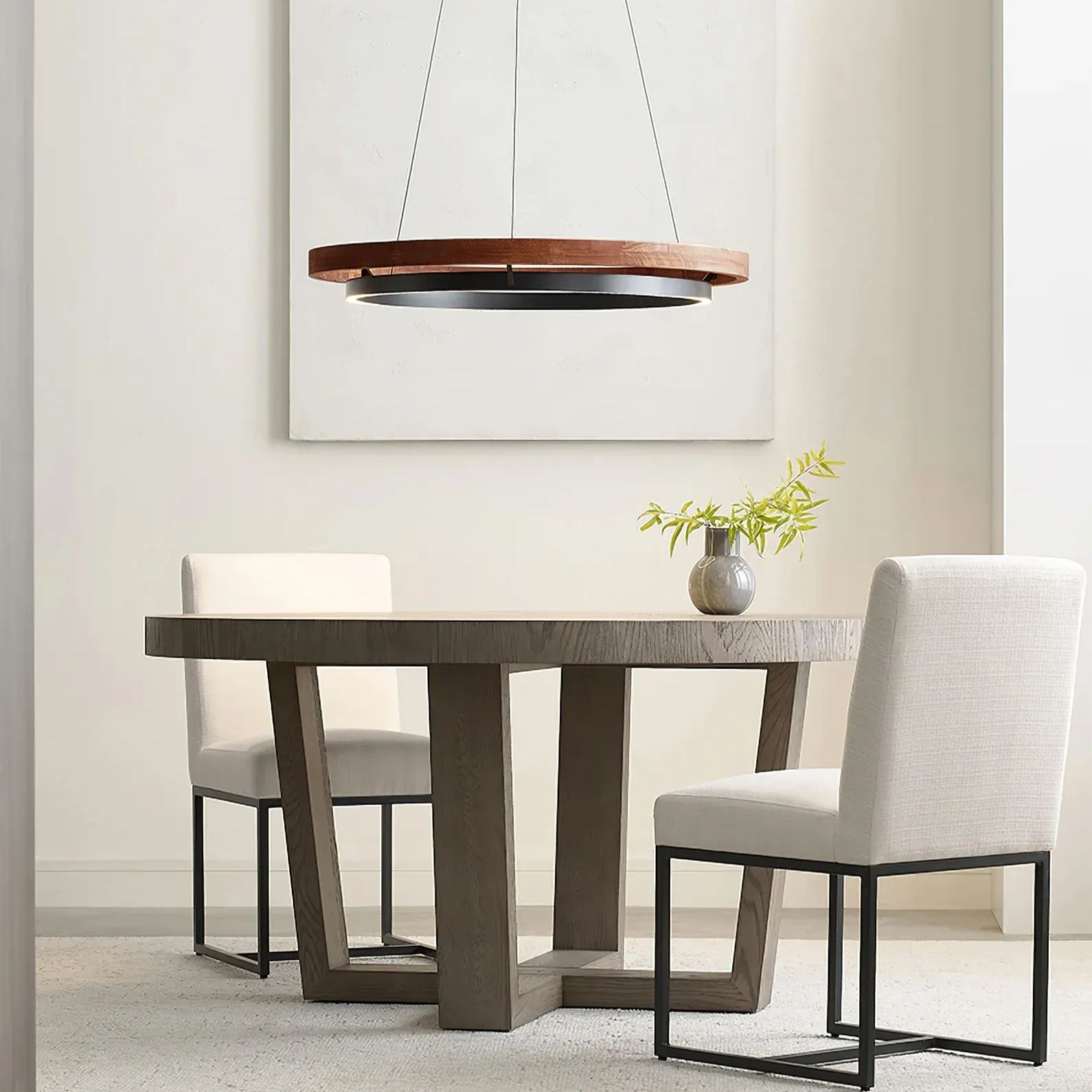 Muto Modern Round Metal Wood Chandelier Dining Living Room Bedroom