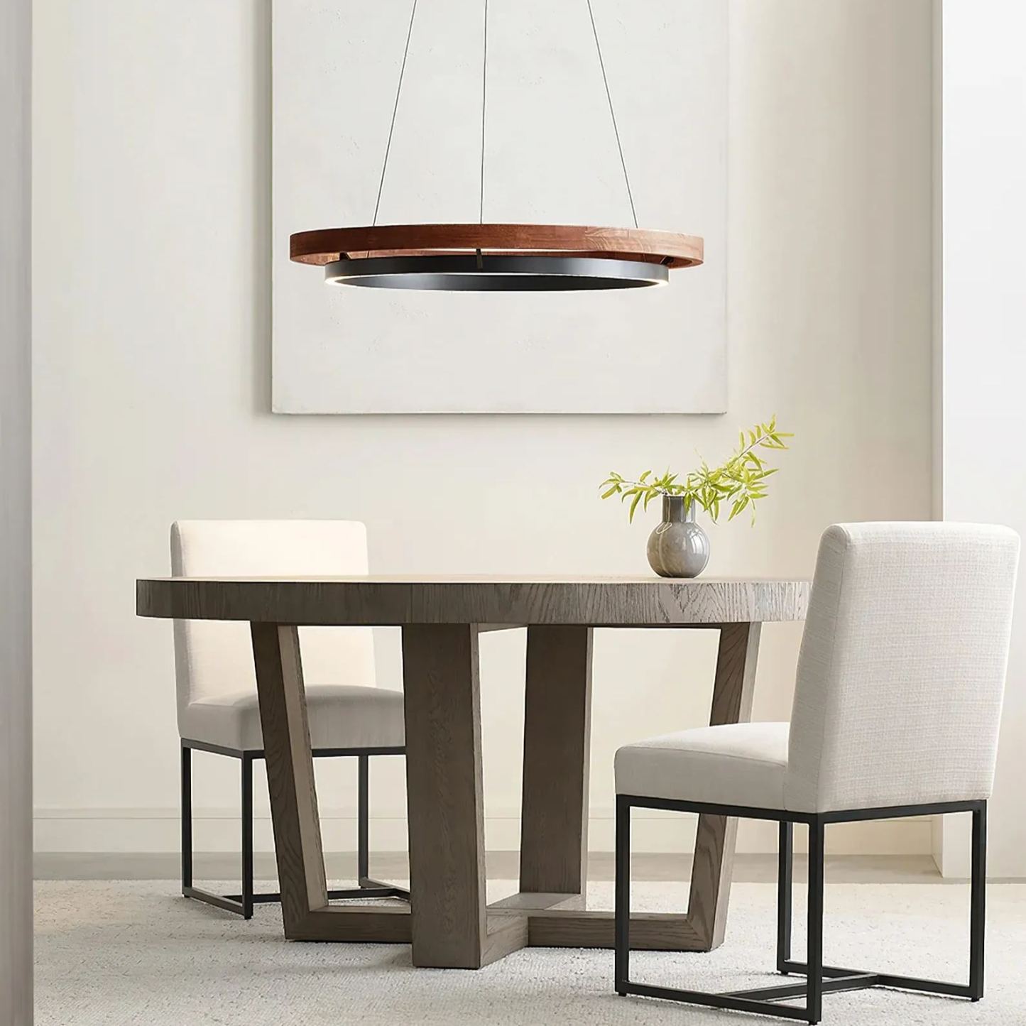 Muto Modern Round Metal Wood Chandelier Dining Living Room Bedroom