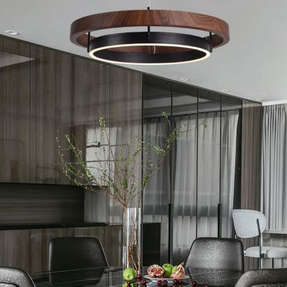 Muto Modern Round Metal Wood Chandelier Dining Living Room Bedroom