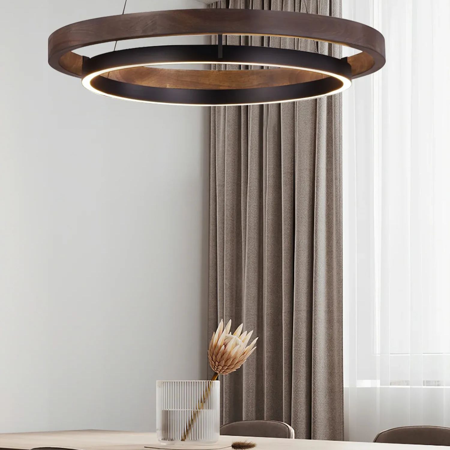 Muto Modern Round Metal Wood Chandelier Dining Living Room Bedroom
