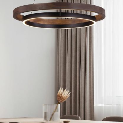 Muto Modern Round Metal Wood Chandelier Dining Living Room Bedroom
