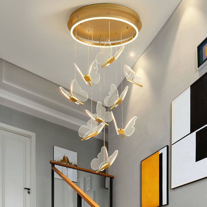 Olivia Lampade a Sospensione Farfalla Lusso Moderno, Metallo/Acrilico, Oro, Corridoio