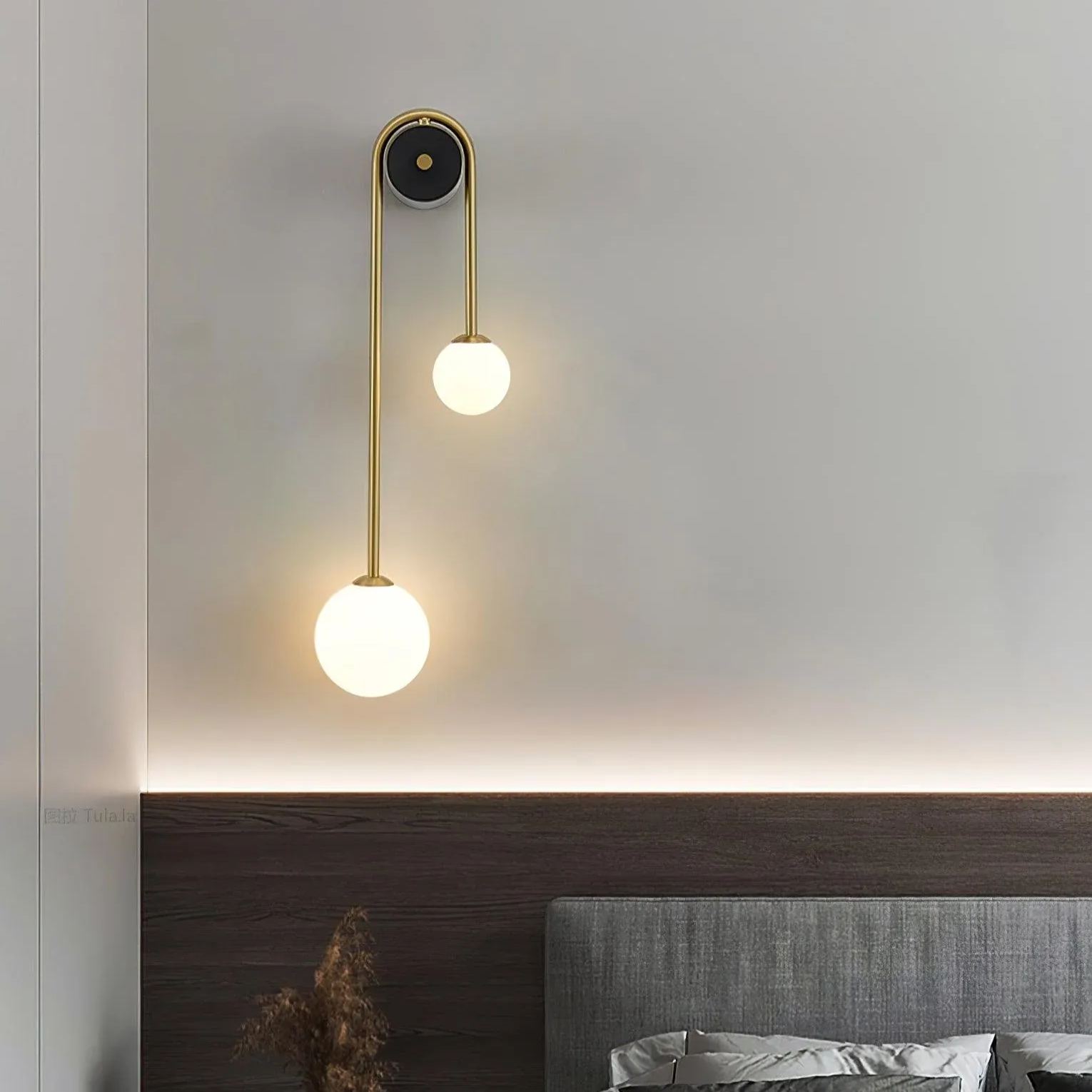 Edge Minimalismo Metallo Grigio Nero Ottone Vetro Lampada da Parete Camera da Letto Soggiorno