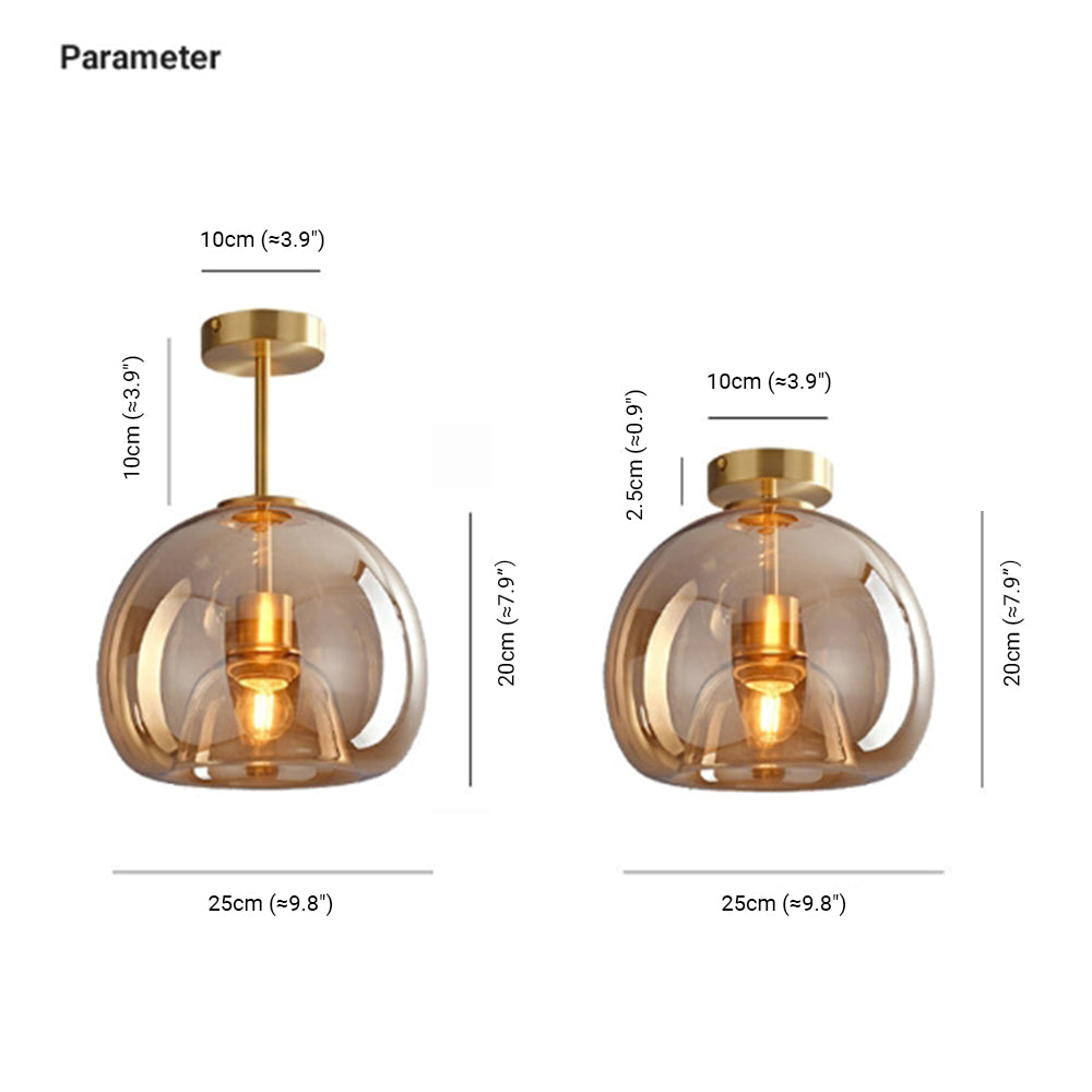 Sanna Modern Dome Glass Semi-Flush Mount Ceiling Light/Pendant Light, Gold/Black