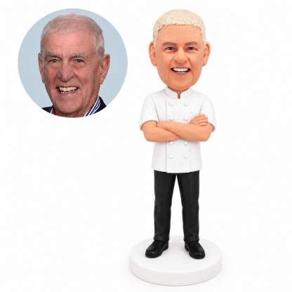 custom bobblehead figure male chef in a short-sleeved jacket with his arms crossed