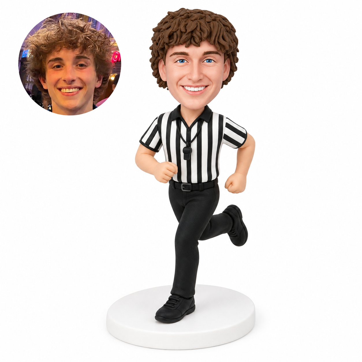 custom bobblehead figure male basketball referee running with a whistle