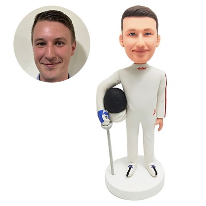 bobblehead custom fencer holding sword