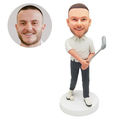 custom bobblehead figure man holding a golf club