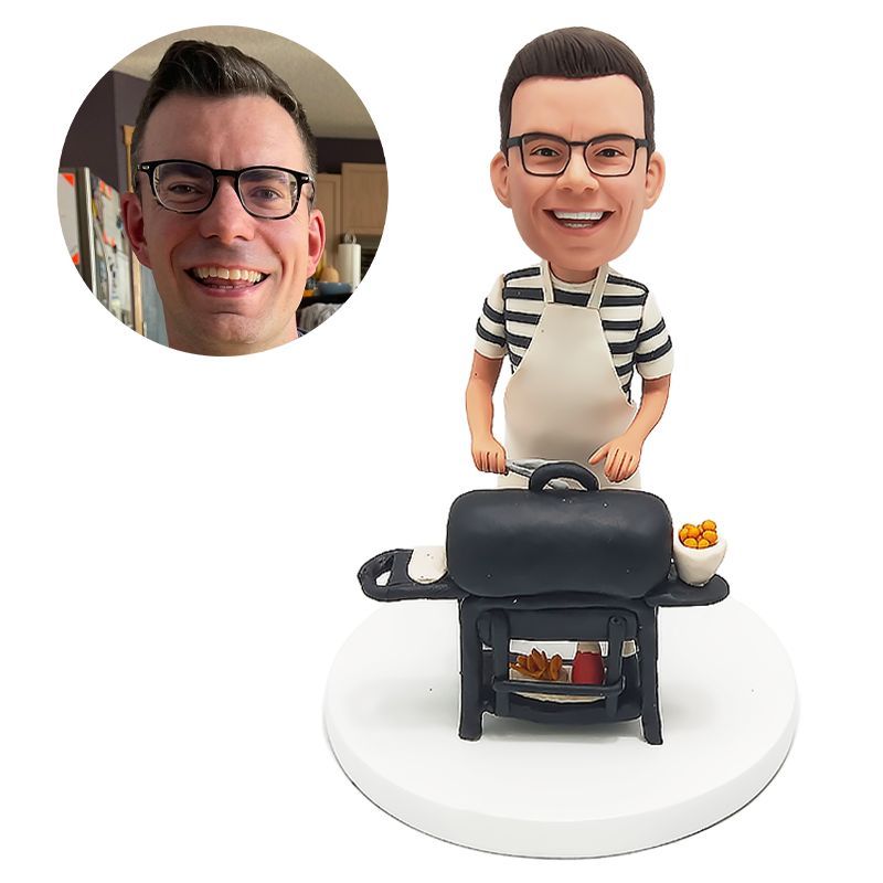 custom bobblehead chef barbecuing the food