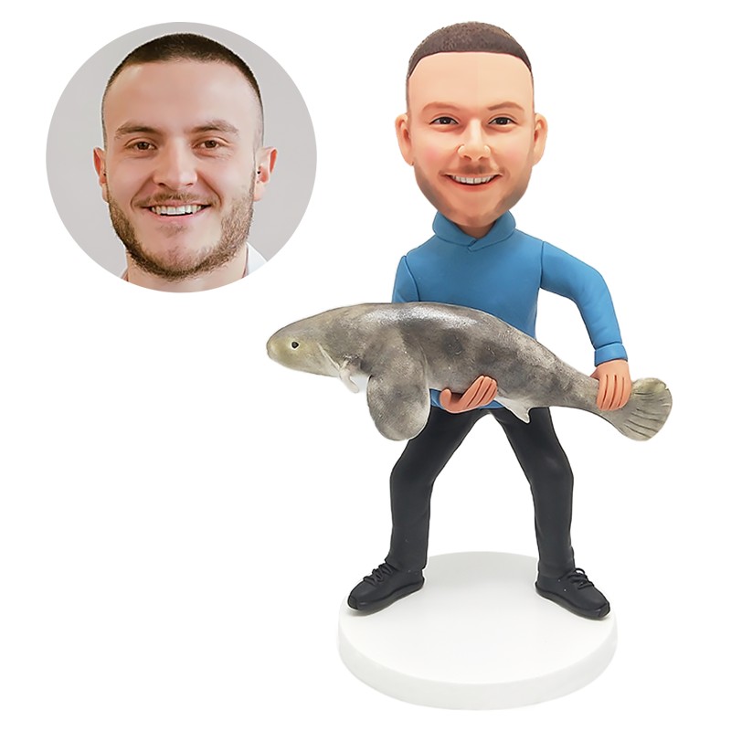 custom bobble head fisherman holding fishing rod