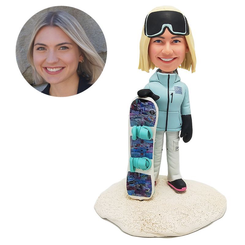 custom bobblehead figure lady holding a skateboard
