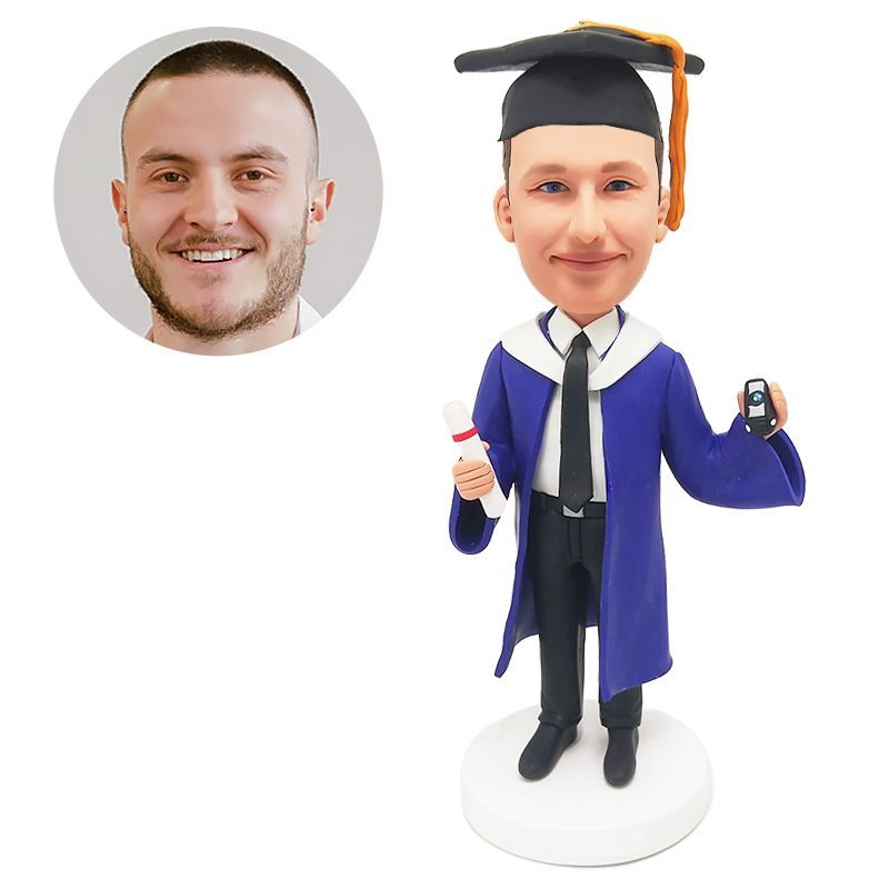 custom bobblehead figure graduate holding a certificate