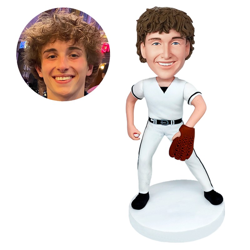 custom bobblehead figurine male player with baseball gloves