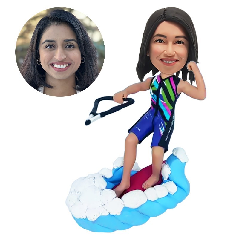 personalized bobblehead surfing woman