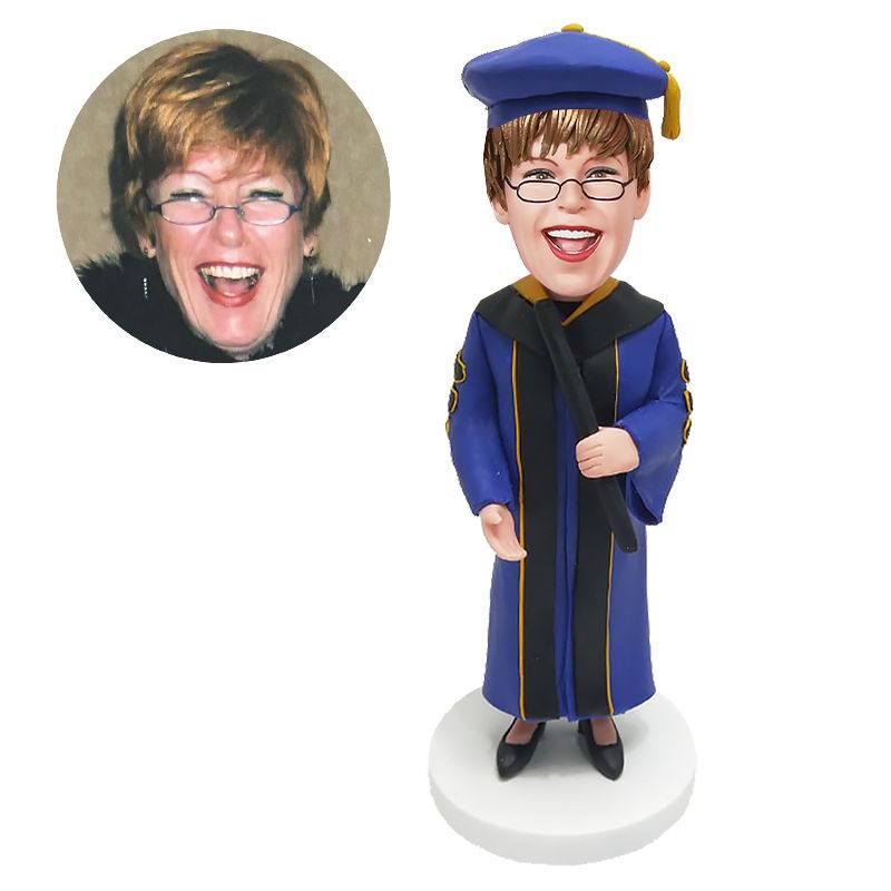 custom bobblehead figure female graduate holding a certificate
