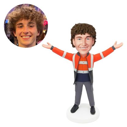 custom bobble head male worker with arms opened